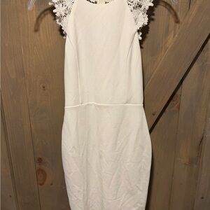 Lulus White Lace-Shoulder Bodycon Dress